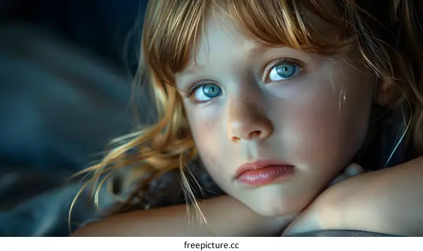 Portrait of a young girl with red hair and blue eyes