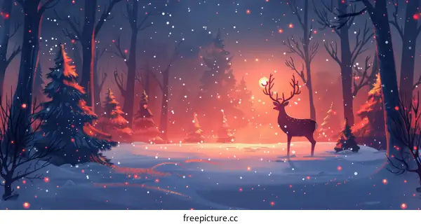 A Solitary Deer Stands in a Snowy Forest
