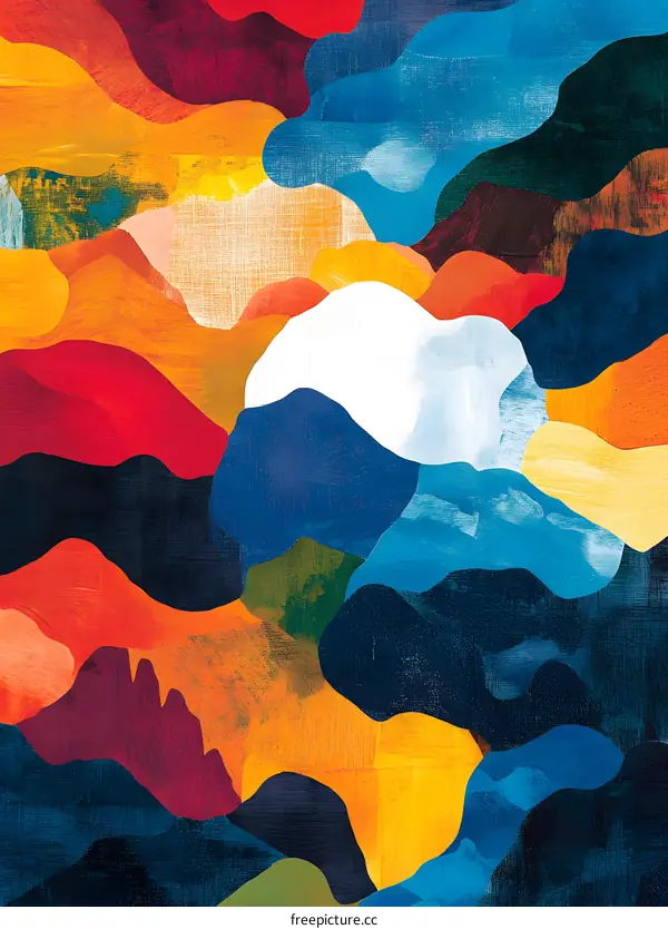 Abstract Landscape Painting With Colorful Shapes