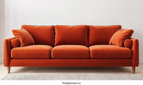Modern Orange Velvet Sofa in a Minimalist Room