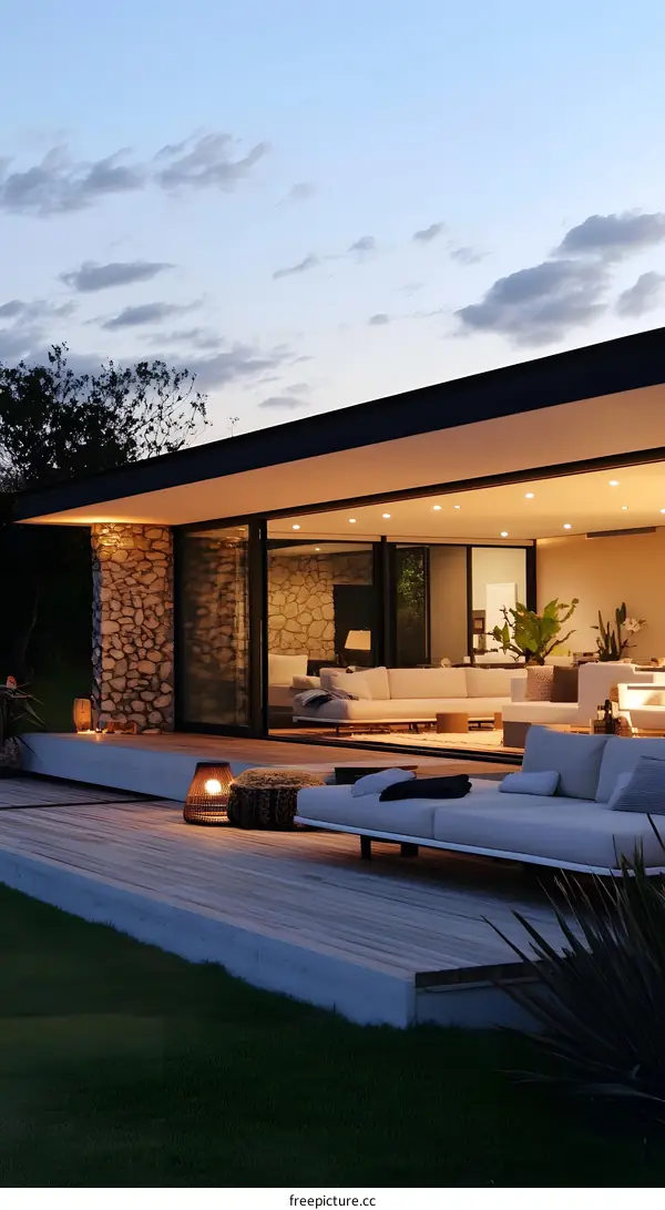 Modern House with Large Patio and Outdoor Furniture
