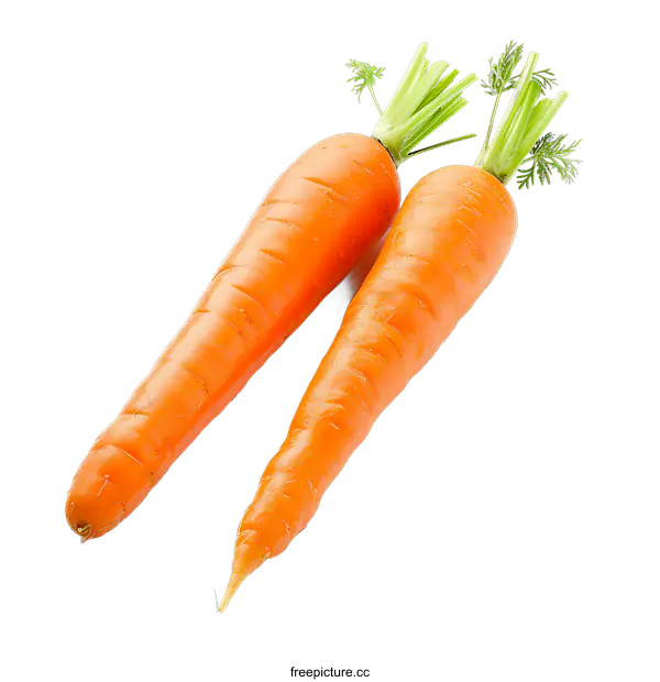 [Transparent Background PNG]Two Fresh Organic Carrots with Green Tops on transparent background