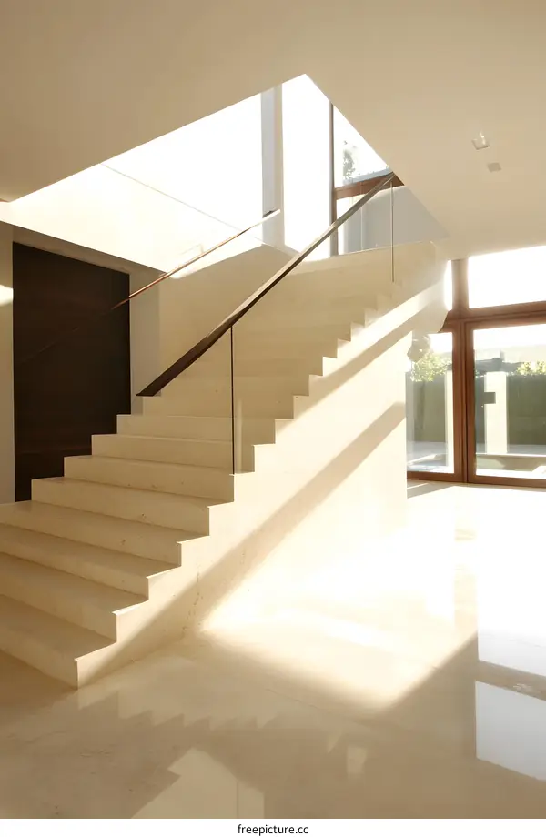 Modern Interior Design With Stone Staircase and Glass Railing