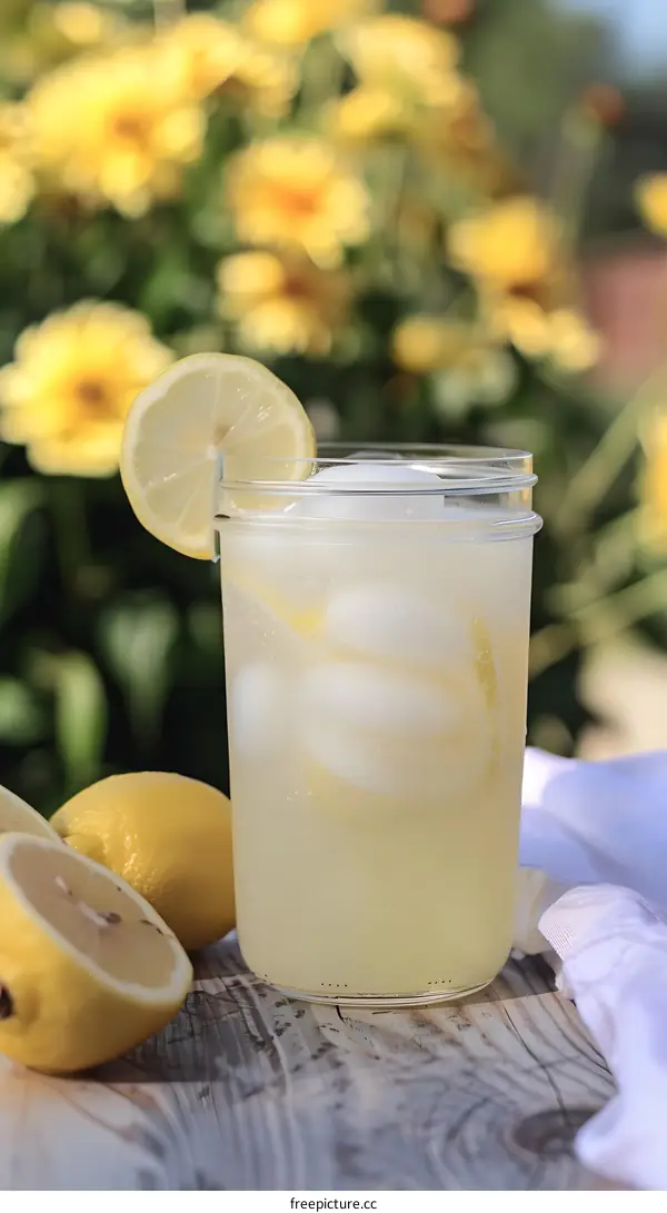 Refreshing Summer Lemonade with Lemon Slices and Ice in a Glass