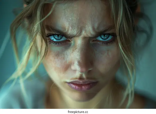 Close Up Portrait of a Woman with Intense Expression