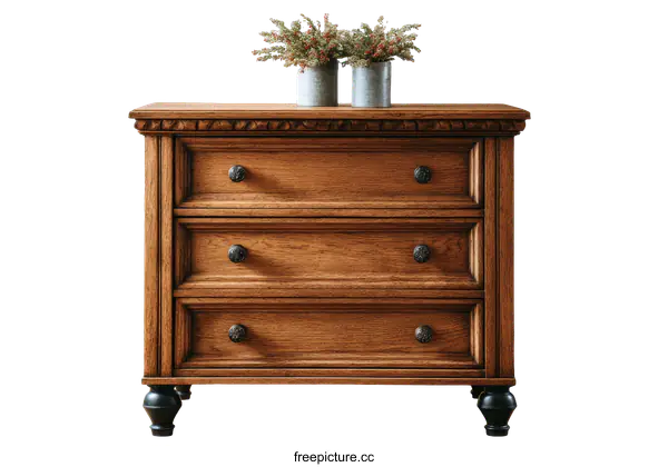 [Transparent Background PNG]Vintage Wooden Chest of Drawers with Detailed Carving
