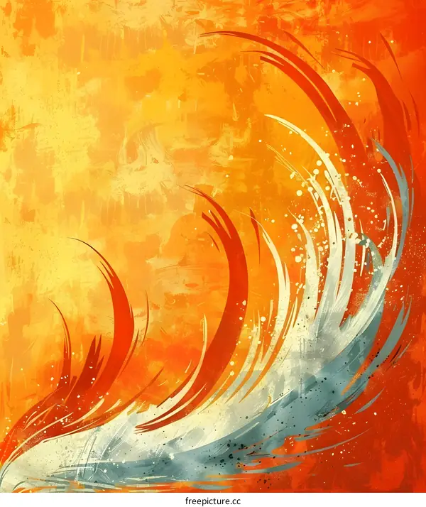 Abstract Orange and White Curved Lines on Yellow Background