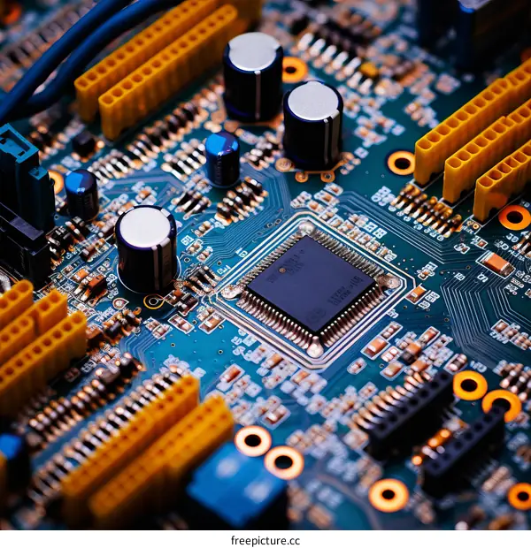 Close up of electronic circuit board with processor