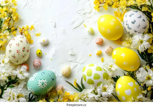 Colorful Easter Eggs Decorated with Flowers