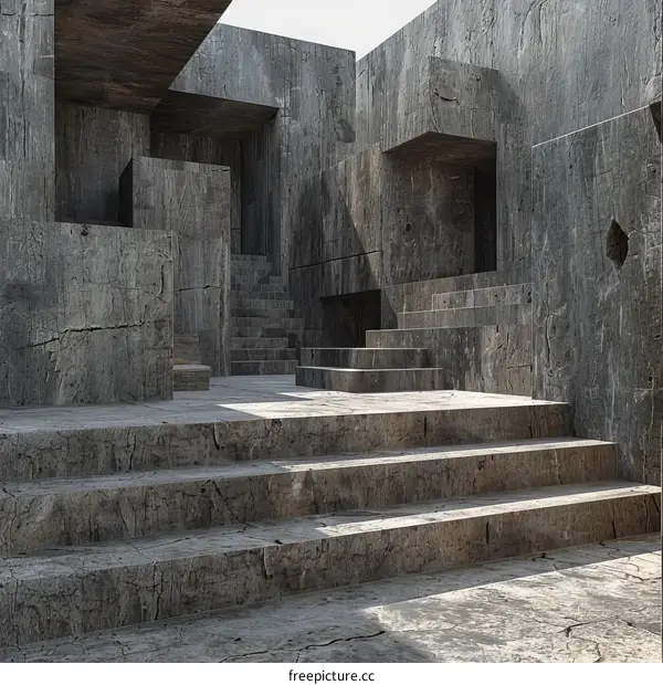 Modern concrete architecture with geometric shapes and staircases