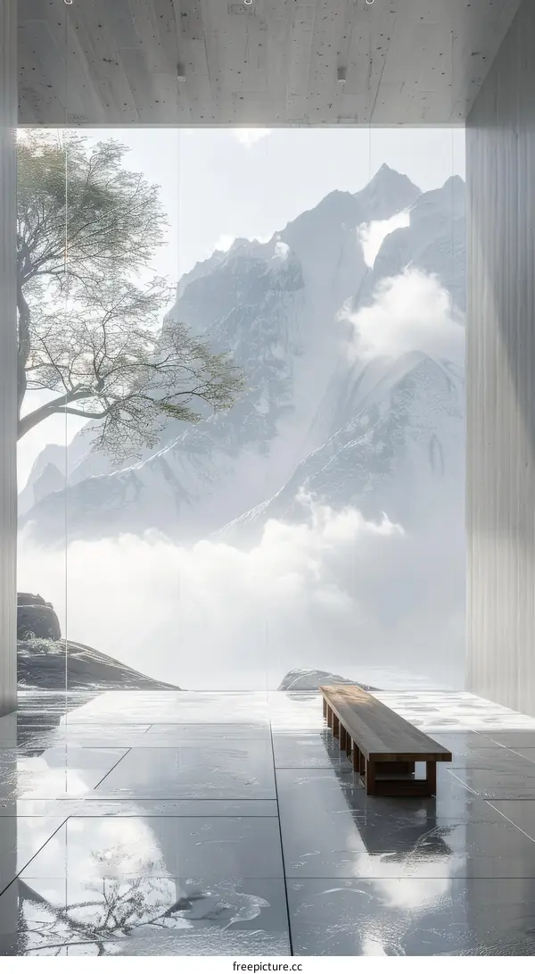 Minimalist Japanese Room with Mountain View