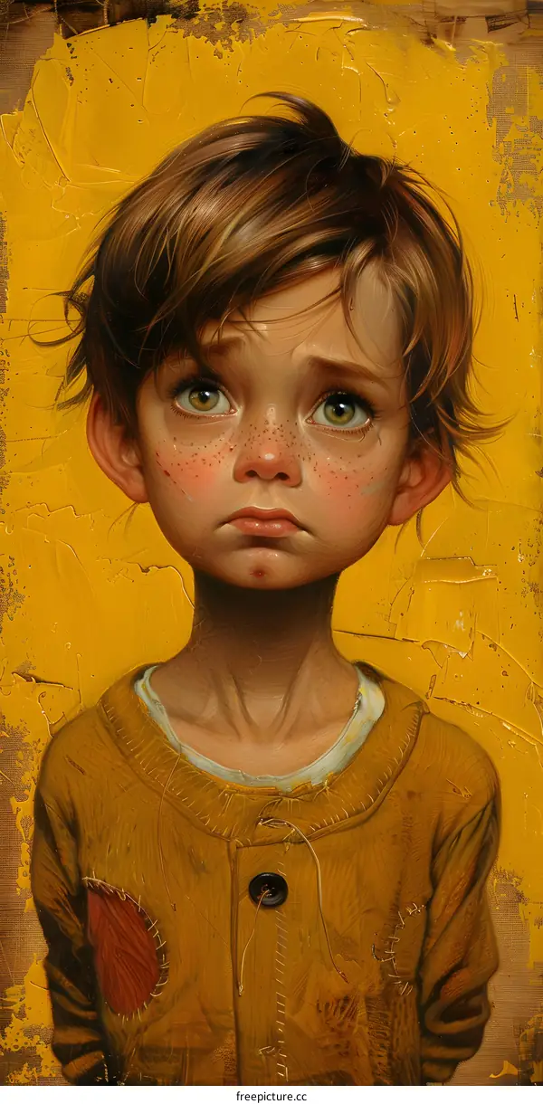 Portrait of a young boy with freckles and brown hair