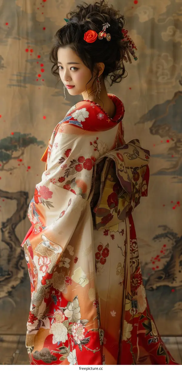 Portrait of a young woman in a kimono