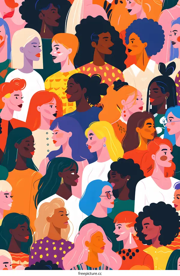 Diverse Women Crowd Together in a Seamless Pattern