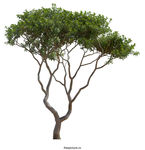 [Transparent Background PNG]Green Tree with Twisted Branches Isolated on White Background