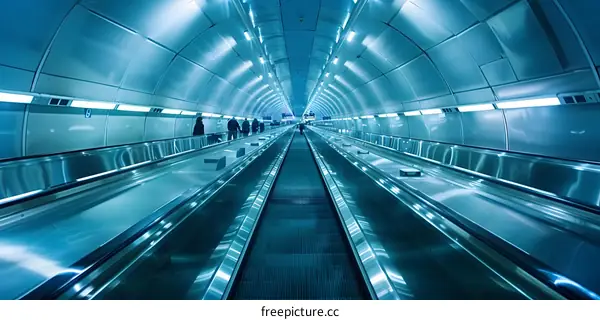 Empty Subway Escalator With People In The Distance