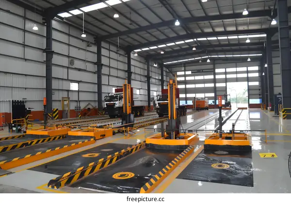 Large Industrial Building With Truck Testing Equipment