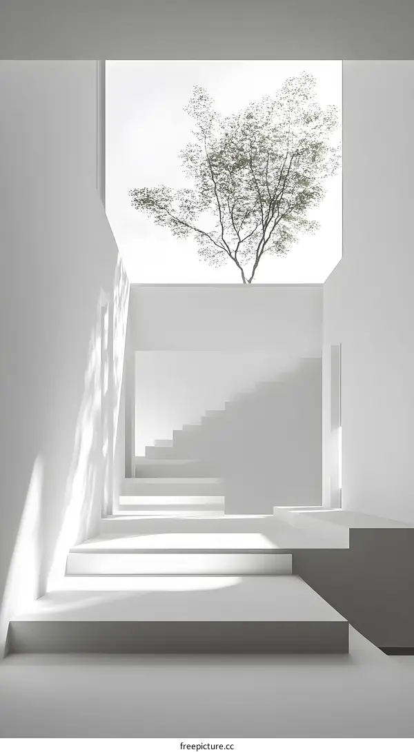 Minimalist Modern Architecture with Tree Growing Through the Roof