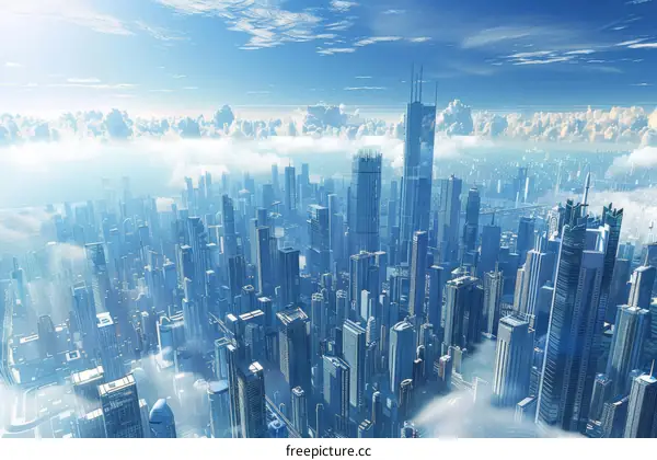 Futuristic City Skyline with Towering Skyscrapers