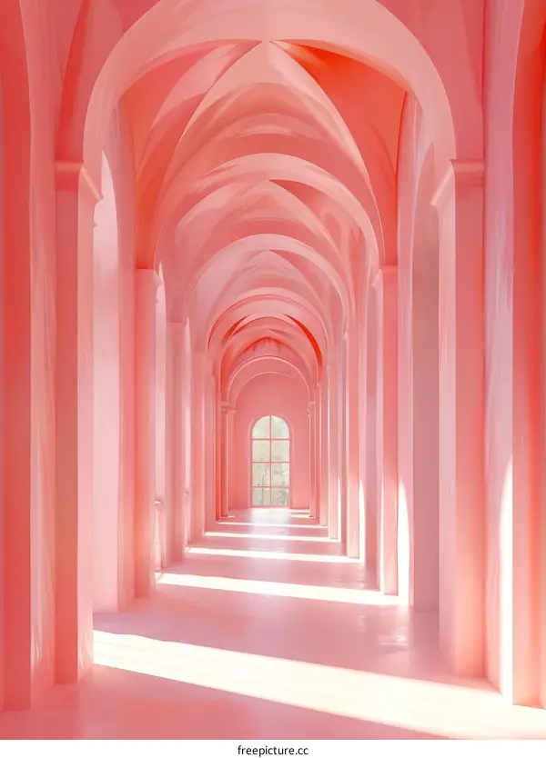 Pink architectural structure with arched openings
