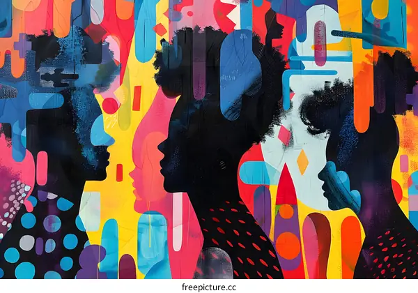 Colorful Abstract Art of Black People Silhouettes