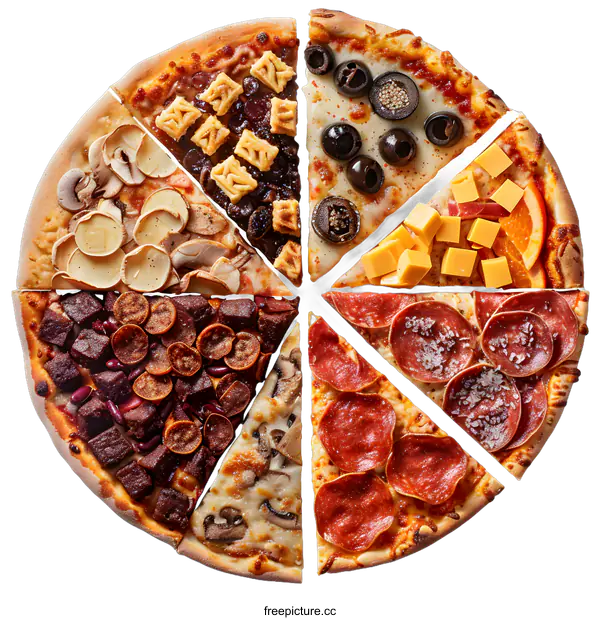 [Transparent Background PNG]Various Toppings Pizza Slices Isolated on White Background