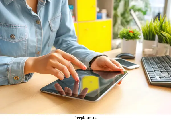 Woman Using Tablet in Office Setting