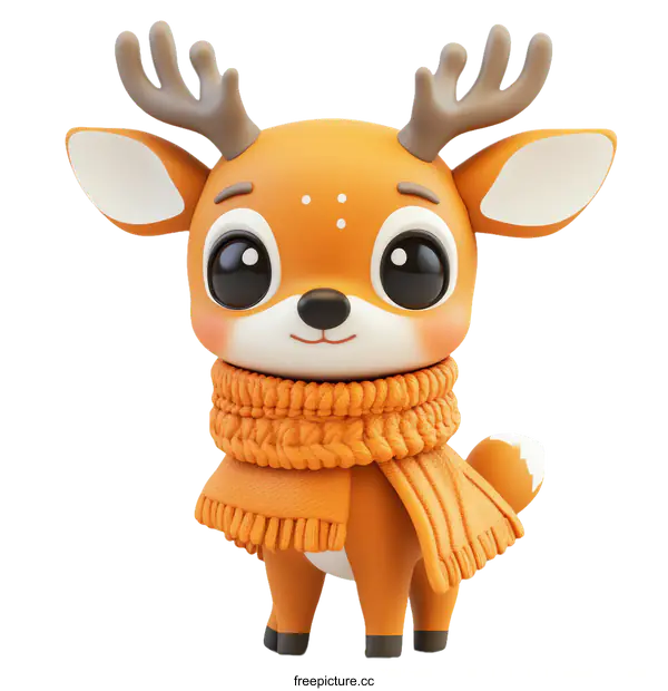 [Transparent Background PNG]Cute Cartoon Deer in Knitted Orange Scarf