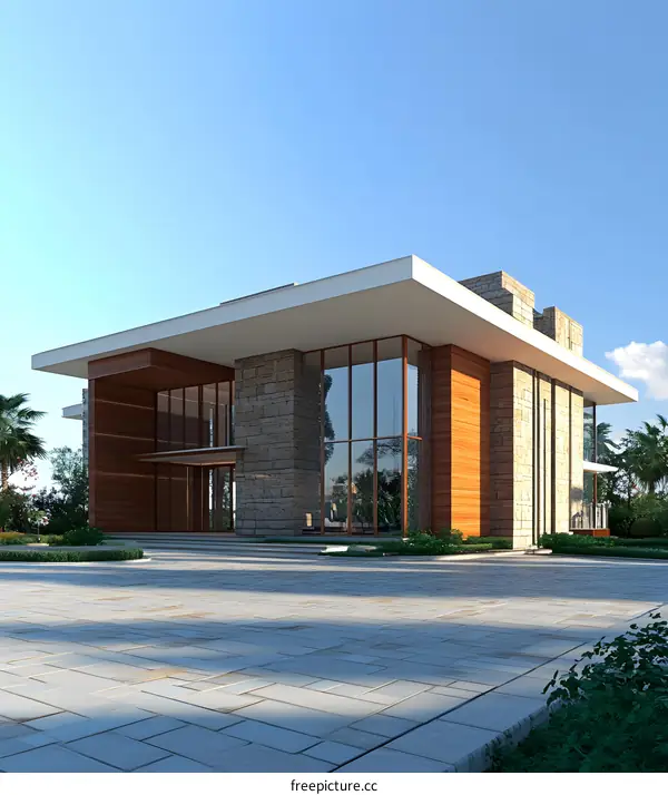 Modern House Exterior Design with Stone and Wood