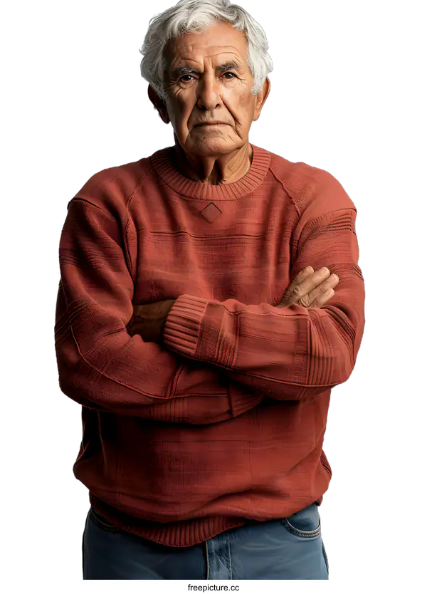 [Transparent Background PNG]Portrait of a Senior Man With Arms Crossed