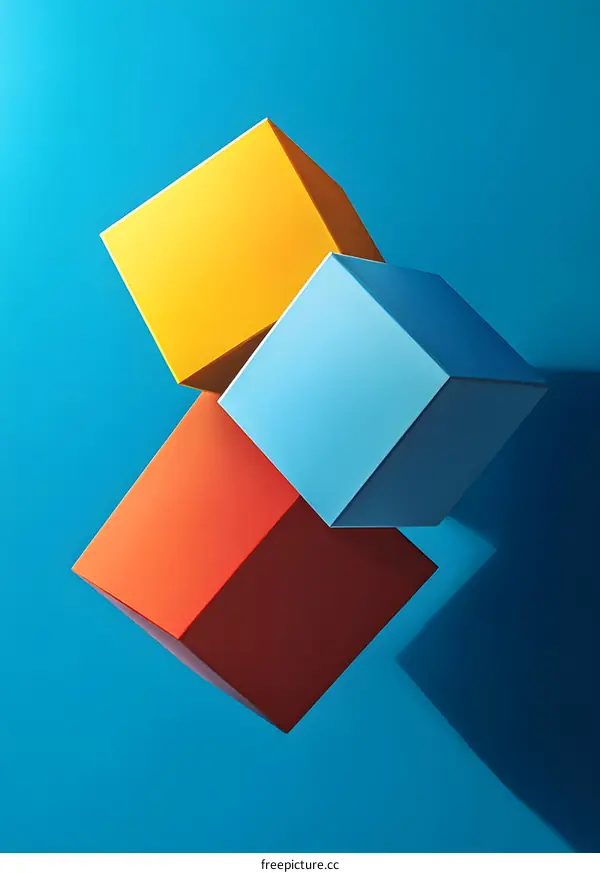 Abstract Three Dimensional Geometric Shapes Composition On Blue Background