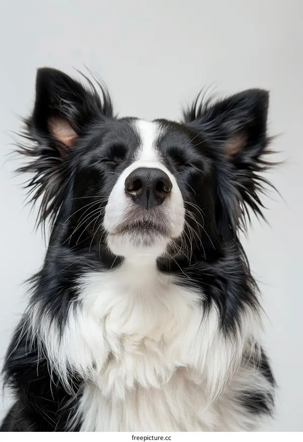 A Border Collie dog with eyes closed