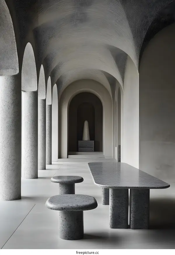 Modern Stone Arched Hallway Interior Design