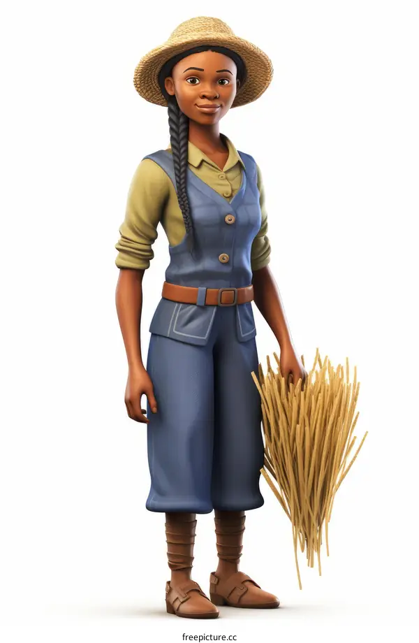 African American Female Farmer Harvests Wheat