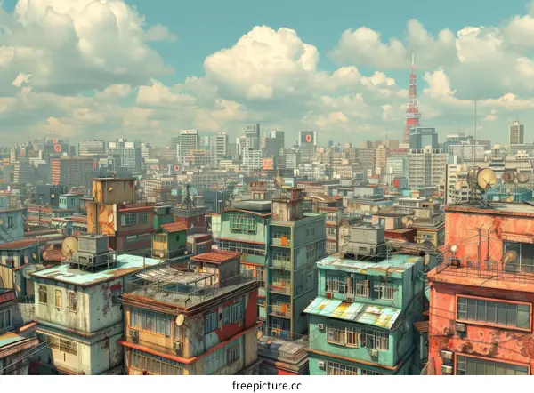 Urban Skyline Retro Cityscape Illustration