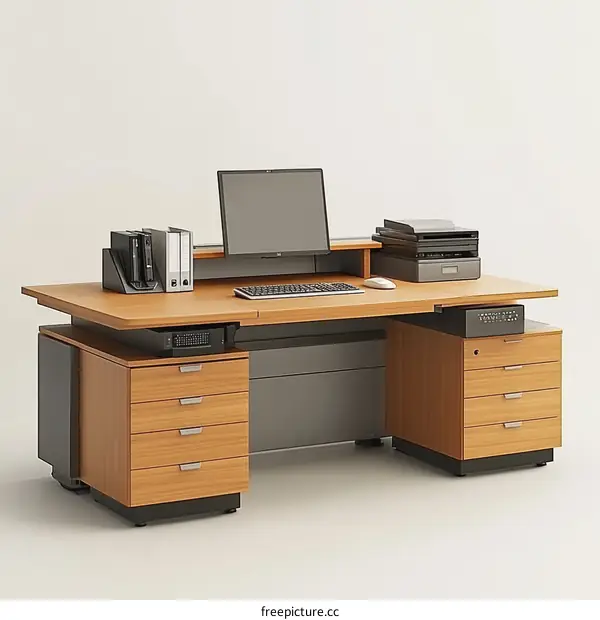 Modern Office Desk with Computer Equipment