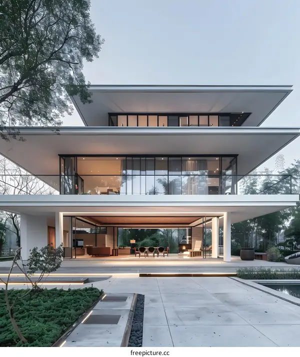 Modern Minimalist House with Glass Walls and Terrace