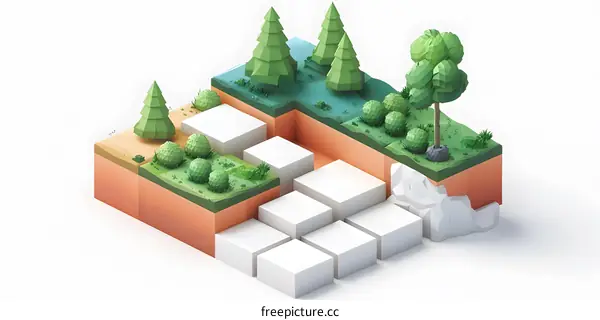 Low Poly 3D Illustration of a Green Forest Landscape