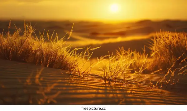 Golden Sunset Over Desert Grass