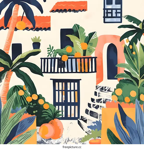 Colorful Illustration of a Mediterranean House