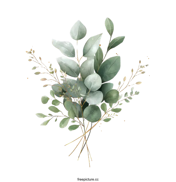 [Transparent Background PNG]Watercolor Eucalyptus Bouquet Illustration