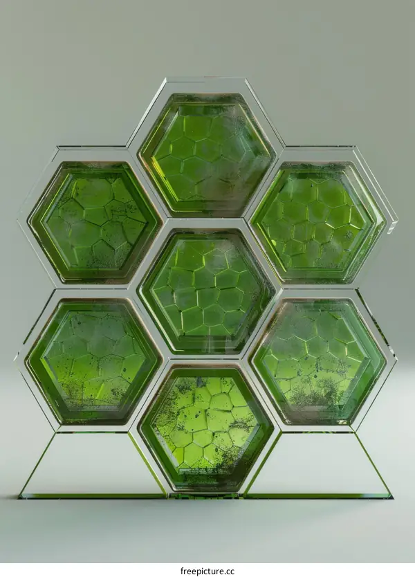 Hexagonal Glass Structure - Green Abstract Background