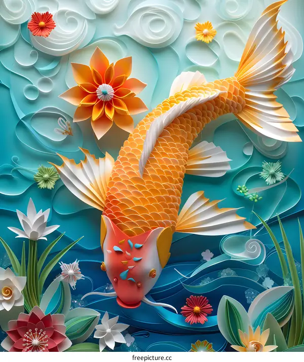 Golden Koi Fish Paper Art