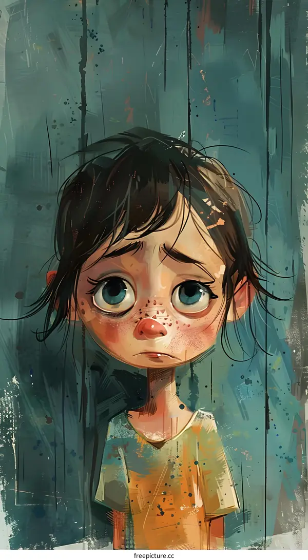 A girl with big eyes is looking at the camera