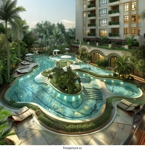 Luxury Resort Swimming Pool with Tropical Landscaping