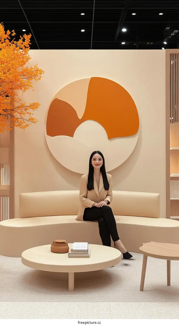 Modern Minimalist Design Showcase with Asian Woman