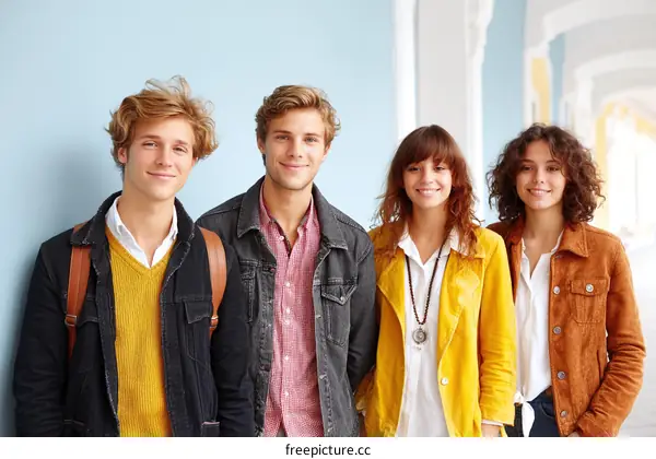 Four Diverse Young People Posing Outdoors