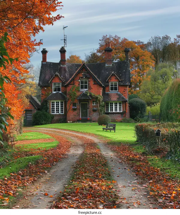Charming English Cottage with Autumn Foliage