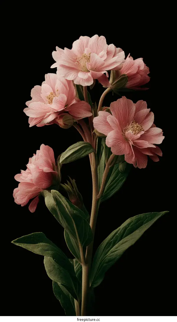 Closeup of Delicate Pink Flowers with Dark Background