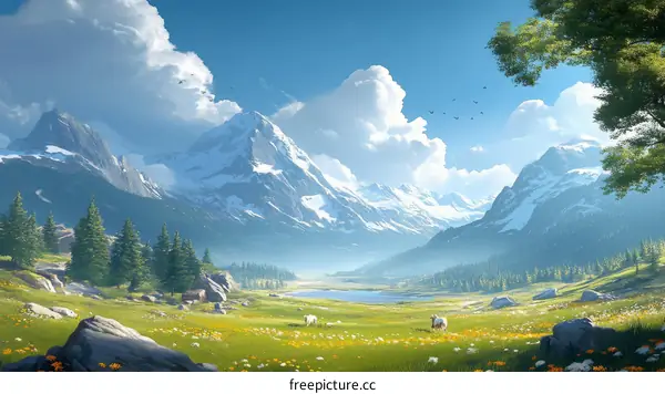 Alpine Meadow Landscape Illustration